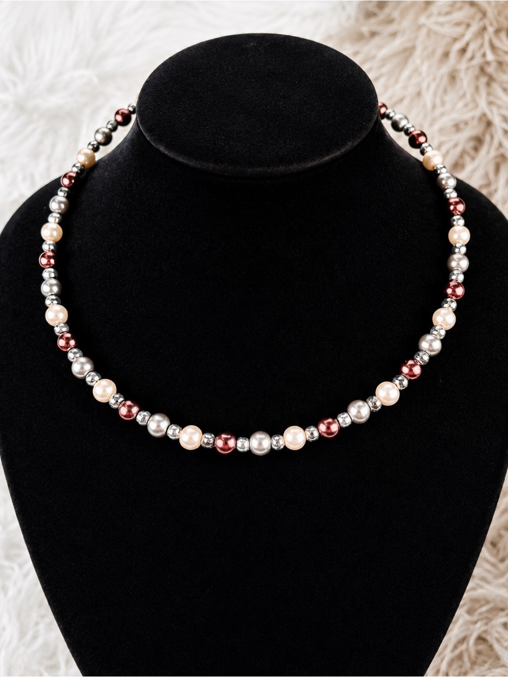 Pretty adjustable, multicolor, faux pearl choker necklace